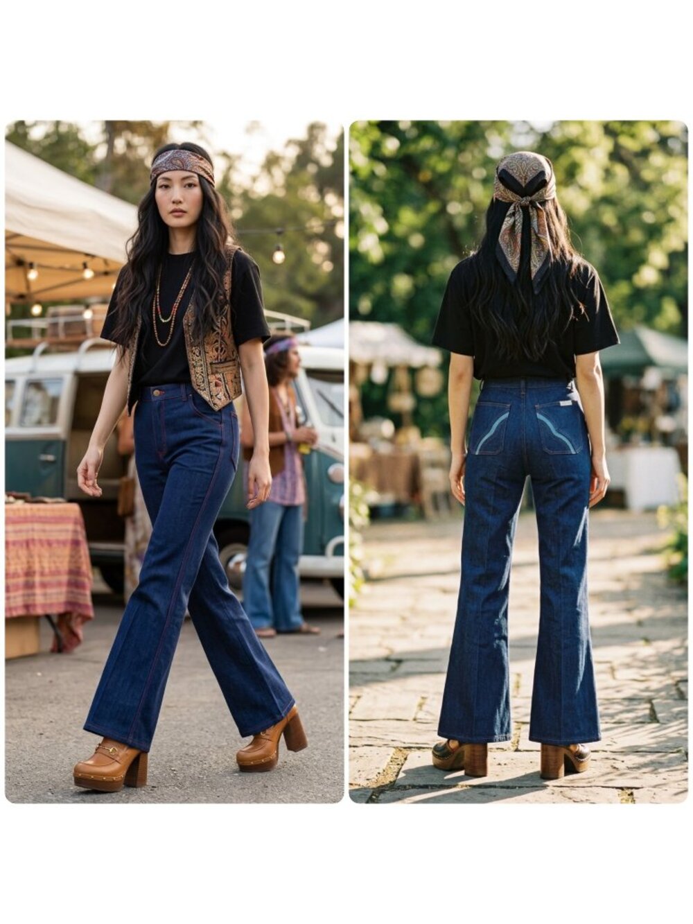 Vintage 70s Duval Embroidered High Rise Flare Jeans Womens 27 Indigo Bell Bottom